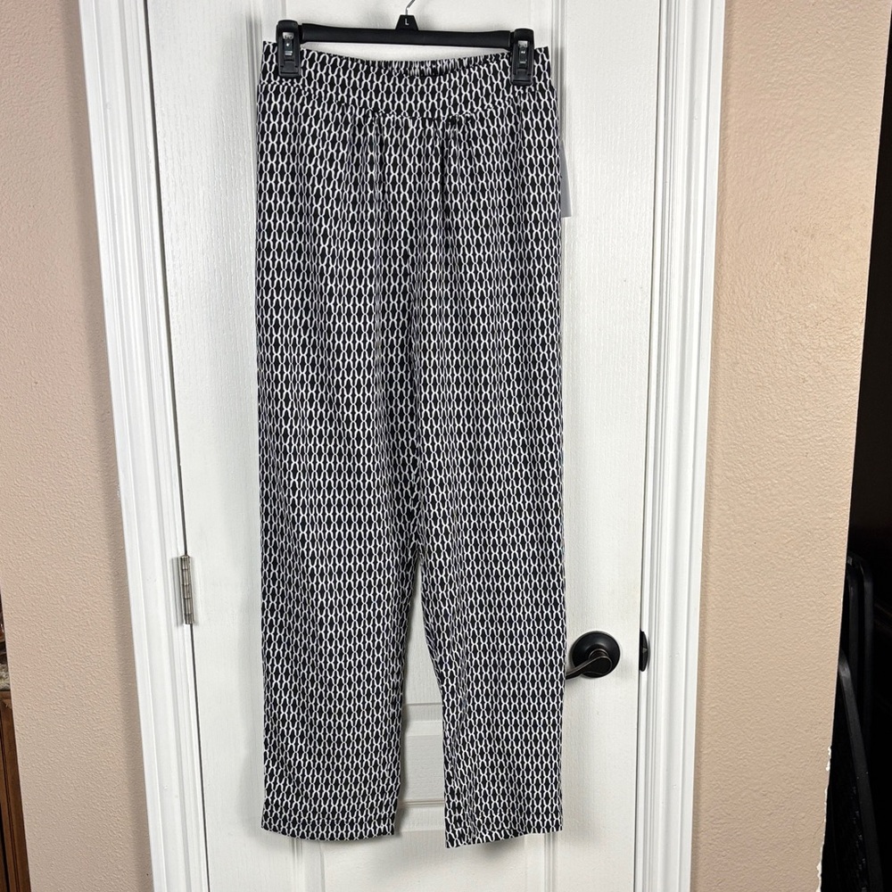NY Collection Women's Monochrome Geometric Office Elastic Pants Size M NWT